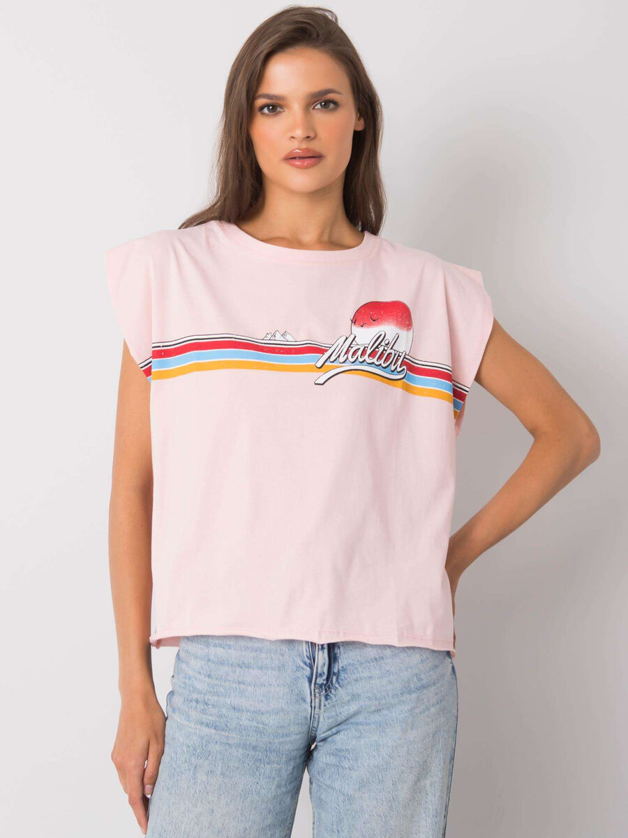 Dámské světle růžové bavlněné tričko s potiskem FPrice, jedna velikost i523_2016102969570