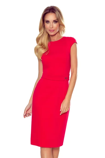 TAMARA - Elegantní červené dámské midi šaty s páskem 616LD4 Numoco