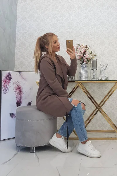 Dámská zimní bunda mocca s kapucí K-Fashion