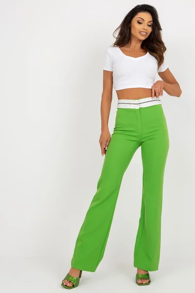 Zelené dámské kalhoty s vysokým pasem od FPrice