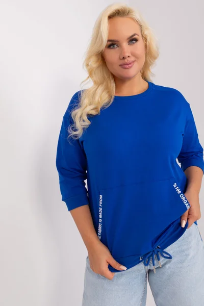 Fashionhunters kobaltová dámská halenka s šňůrkami plus size