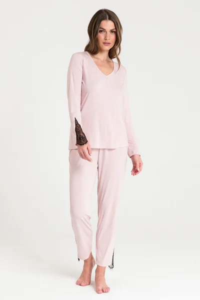 Krajkový pyžamový top v pudrově růžové barvě