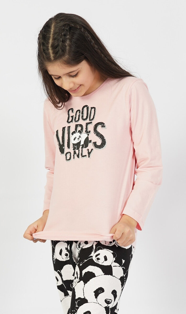 Dětské pyžamo dlouhé Good vibes only Vienetta Kids, světle růžová 15 - 16 i232_8354_55455957:světle růžová 15 - 16