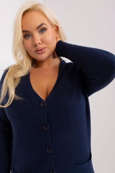 FPrice Dámský rozepínací svetr námořnická modrá plus size