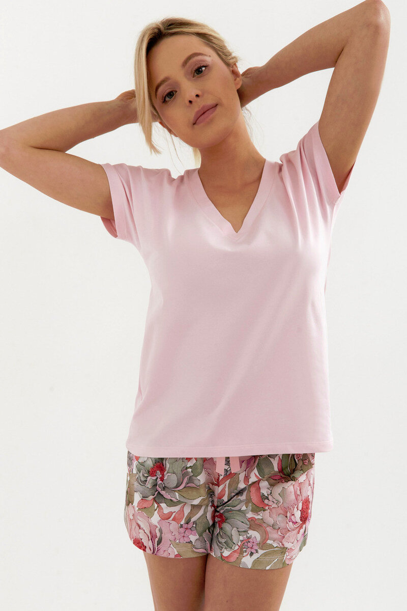 Růžové oversizové pyžamo Cana s akwarelovými peoniemi, Růžová XXL i170_5902406126344