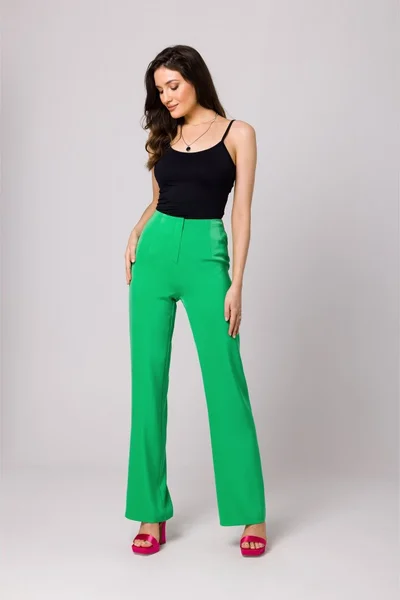 Zelené dámské kalhoty s vysokým pasem - elegantní bootcut design od Makoveru