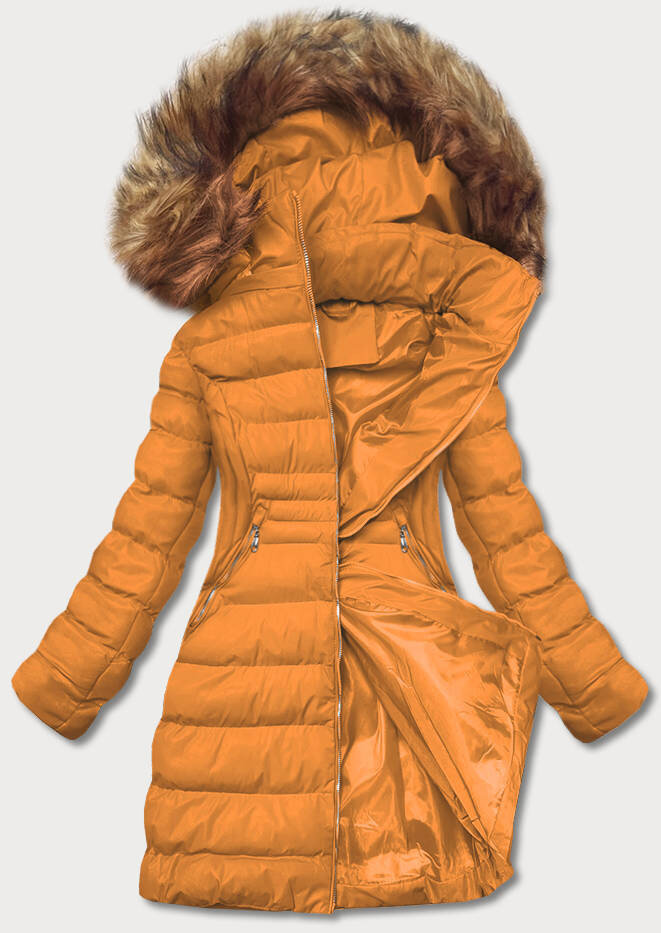 Zimní bunda s kožešinou J.STYLE - Žlutá péřovka, odcienie żółtego S (36) i392_20857-46