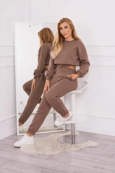 Zateplený krátký mikinový set mocca K-Fashion