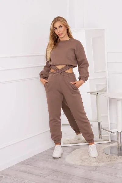 Zateplený krátký mikinový set mocca K-Fashion