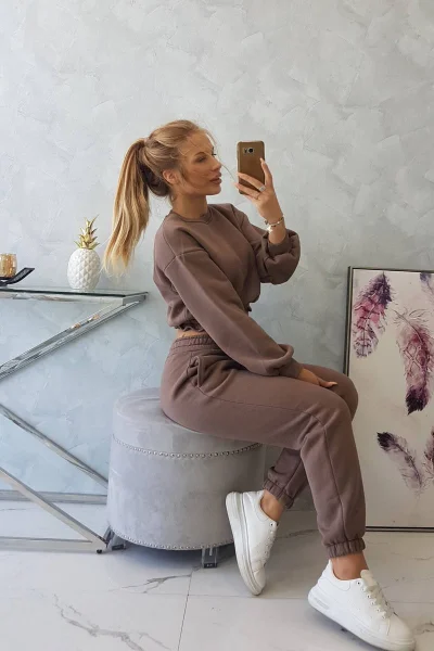 Zateplený krátký mikinový set mocca K-Fashion