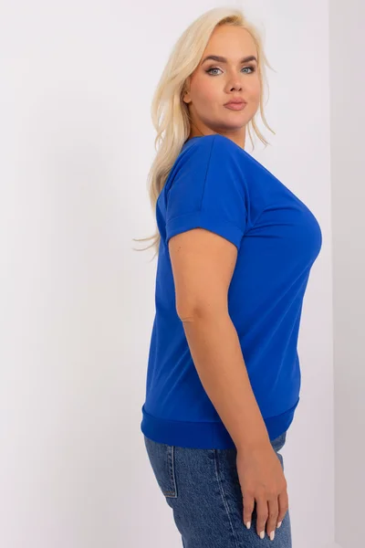 Kobaltová plus size dámská halenka s kulatým výstřihem