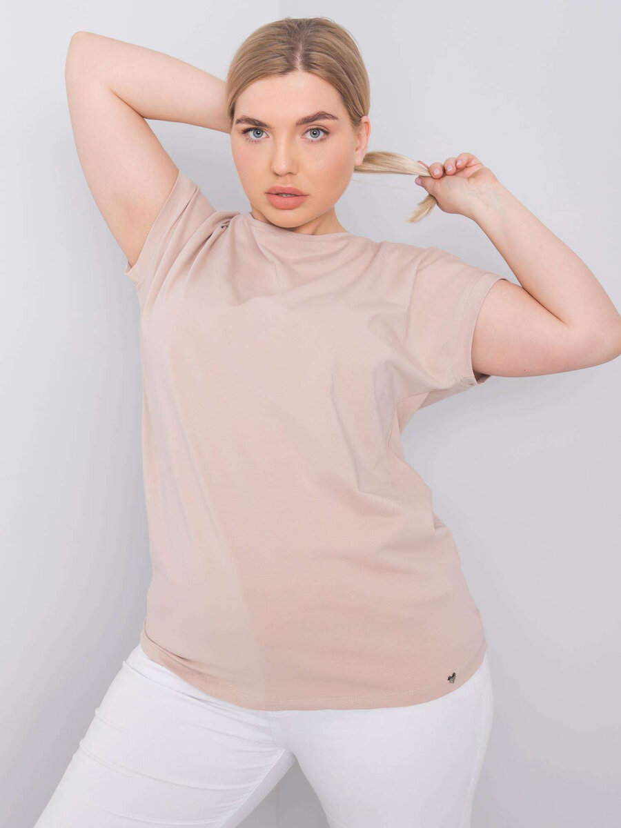 Dámské béžové bavlněné tričko plus velikosti FPrice, 2XL i523_2016102894650