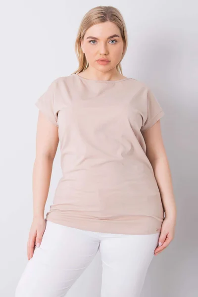 Dámské béžové bavlněné tričko plus velikosti FPrice