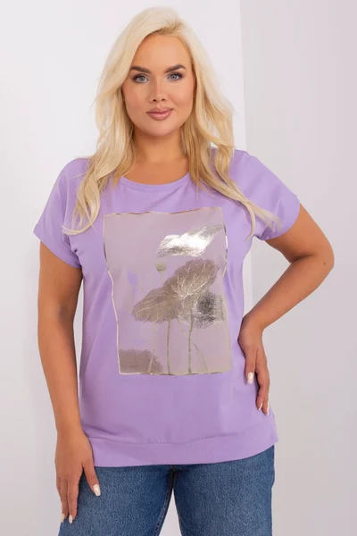 Violetová Plus Size Dámská Halenka s Krátkým Rukávem - FPrice