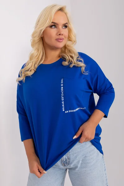 Kobaltově modrá plus size halenka s kulatým výstřihem Fashionhunters