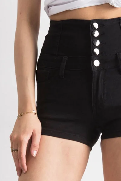 Dámské černé high waist šortky s kapsami Fashionhunters