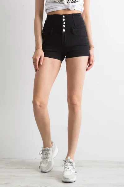 Dámské černé high waist šortky s kapsami Fashionhunters