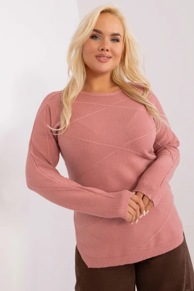 Dámský plus size špinavě růžový ležérní svetr FPrice