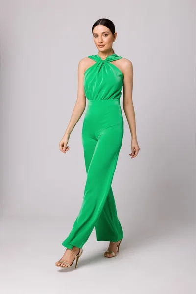 Zelený jednodílný overall s uzlovým detailem pro ženy