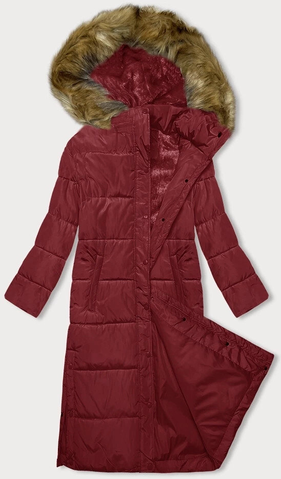 Červená bunda na zimu s kapucí a kožešinou MELA WINTER, odcienie czerwieni 46 i392_23070-R