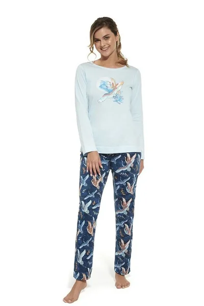 Dámské bavlněné pyžamo Birds modré