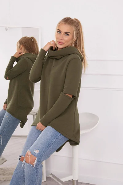 Dámská khaki zateplená mikina s delšími zády K-Fashion