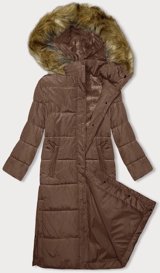 Zimní dlouhá bunda s kapucí v barvě velbloudí MELYA MELODY, odcienie beżu 46 i392_23072-R