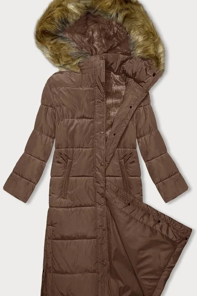 Zimní dlouhá bunda s kapucí v barvě velbloudí MELYA MELODY