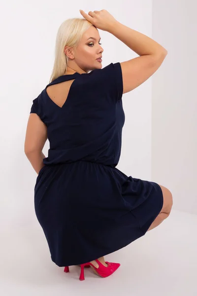 Modré plus size šaty s elastickým pasem - Námořnický styl