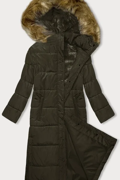 Dlouhá zimní bunda v khaki barvě s kapucí MELYA MELODY