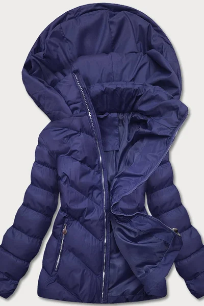 Zimní modrá bunda s kapucí pro ženy - J.STYLE