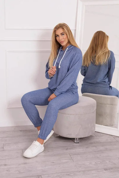 Dámská denim set mikina a kalhoty s kapucí K-Fashion