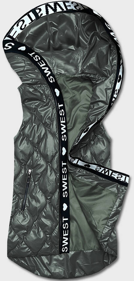 Dámská vesta v khaki barvě s kapucí R7X SWEST, odcienie zieleni 46 i392_21578-R