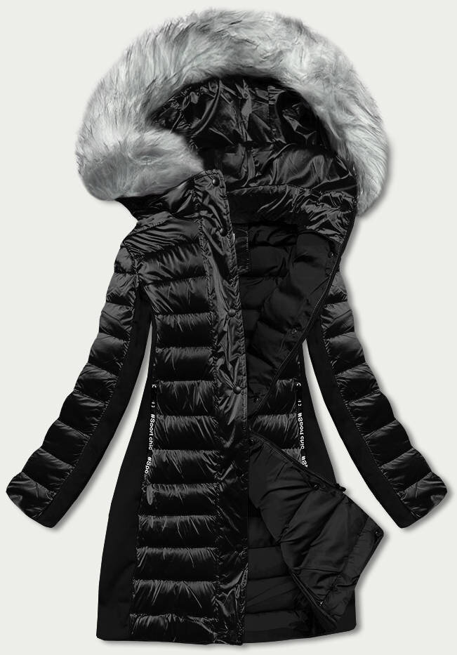 Zimní bunda s odnímatelnou kapucí a kožešinou YES!PINK, odcienie czerni M (38) i392_20875-47