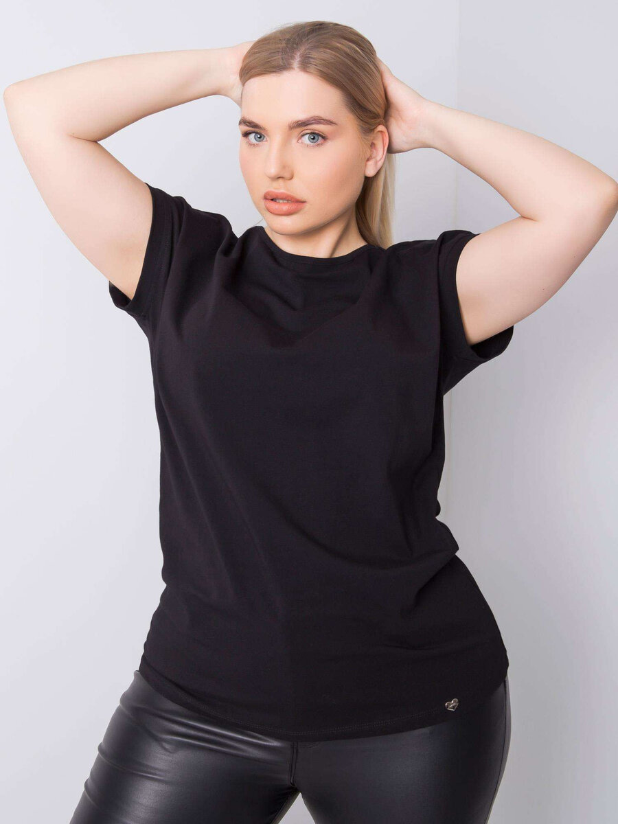 Dámské černé bavlněné tričko plus velikosti FPrice, XL i523_2016102894520