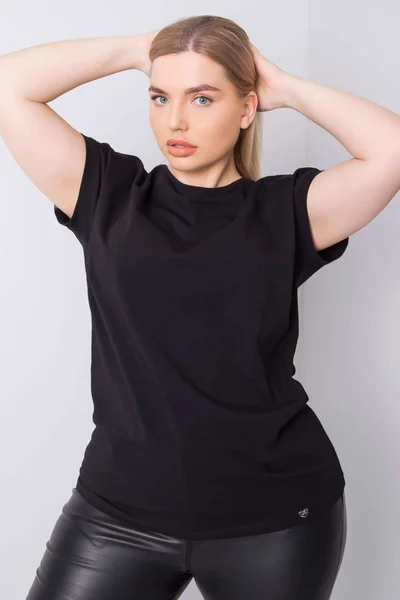 Dámské černé bavlněné tričko plus velikosti FPrice