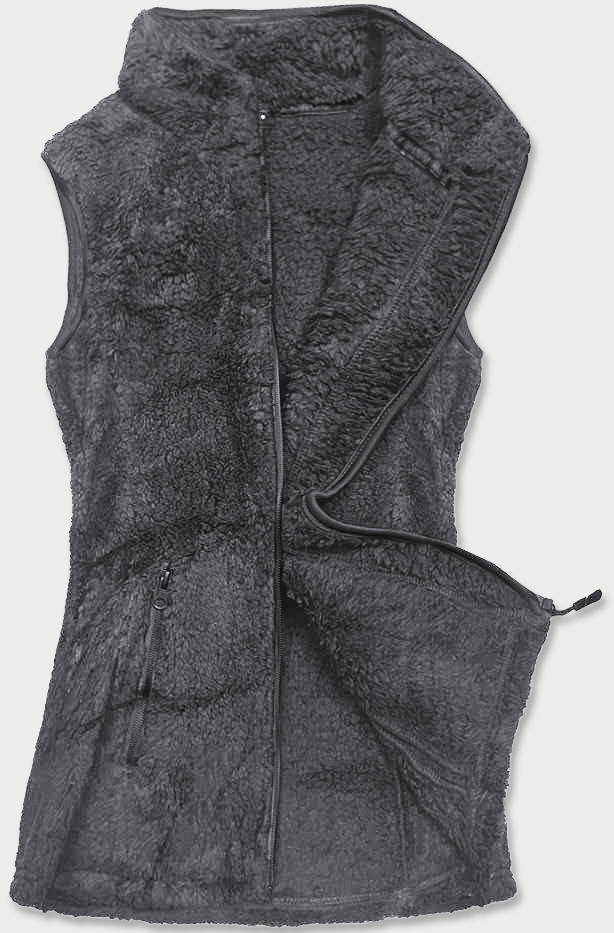 Tmavě šedá dámská plyšová vesta 50G J.STYLE, odcienie czerni S (36) i392_21365-46