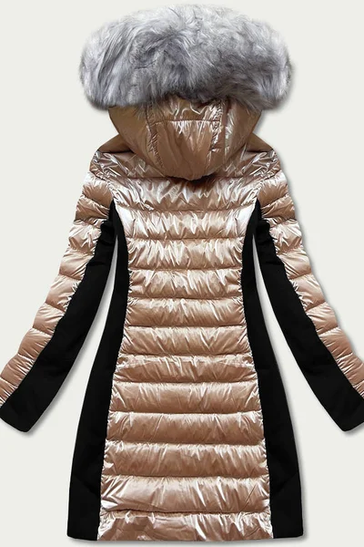 Zimní bunda s odnímatelnou kožešinovou kapucí - Béžová YES!PINK