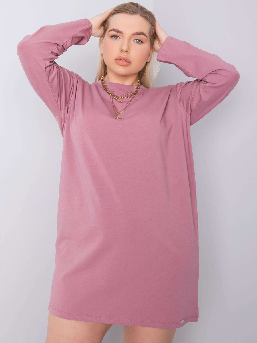 Dámské dusty růžové bavlněné šaty plus velikosti FPrice, XL i523_2016102894964