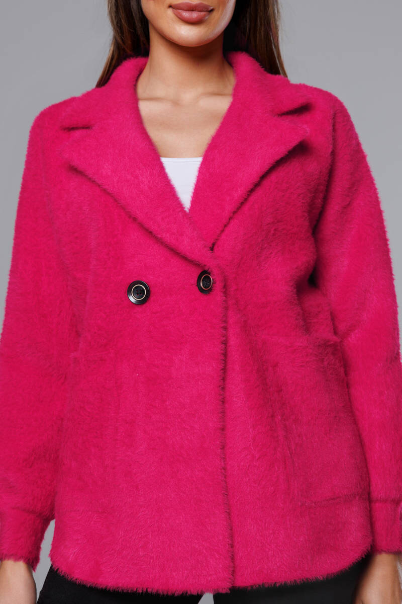 Příjemný růžový kabát s límcem a kapsami Made in Italy, odcienie różu ONE SIZE i392_21598-50