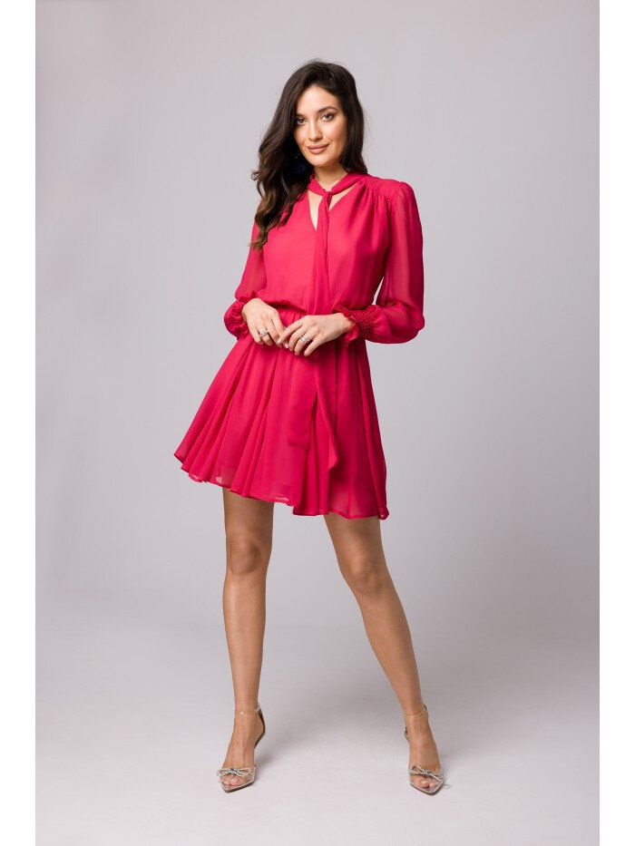 Růžové šifonové šaty s vsadkami a elastickými lemy, EU S i529_2460522580043766144