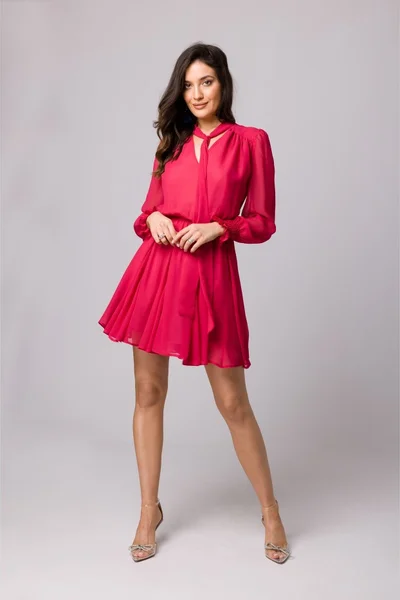 Růžové šifonové šaty s vsadkami a elastickými lemy