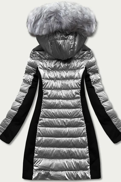 Zimní šedá péřová bunda s odnímatelnou kapucí YES!PINK