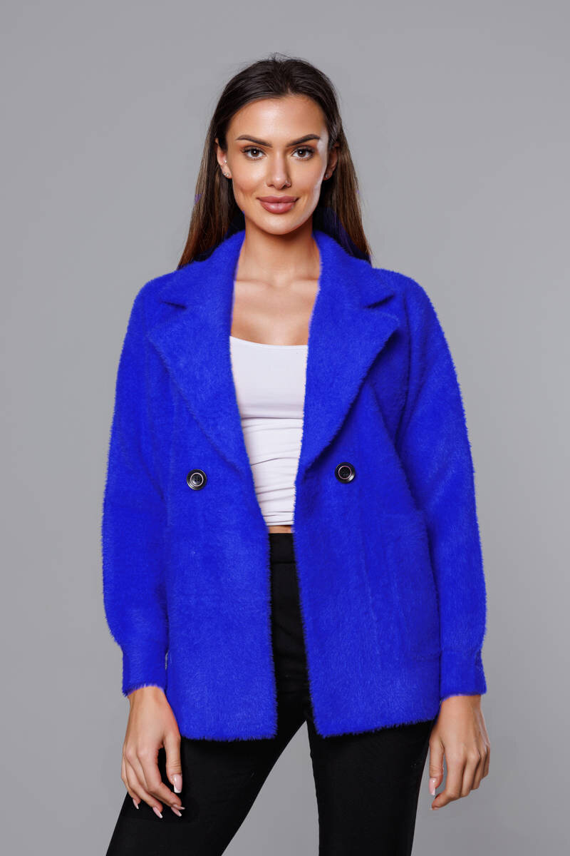 Modrý alpakový kabát Made in Italy v chrpovém odstínu, Modrá ONE SIZE i392_21601-50