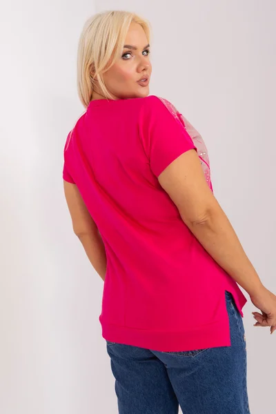 Růžová plus size dámská halenka s rozparky - Fuchsiová krása