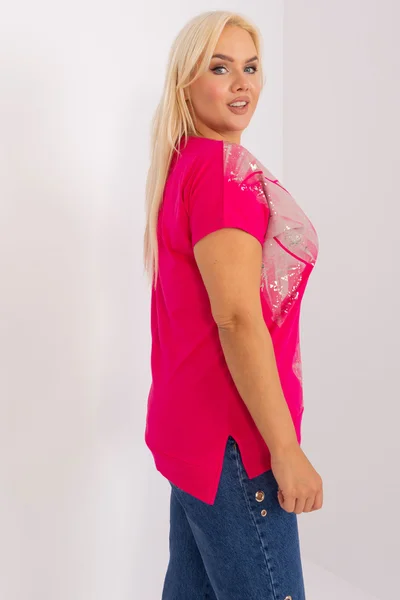 Růžová plus size dámská halenka s rozparky - Fuchsiová krása