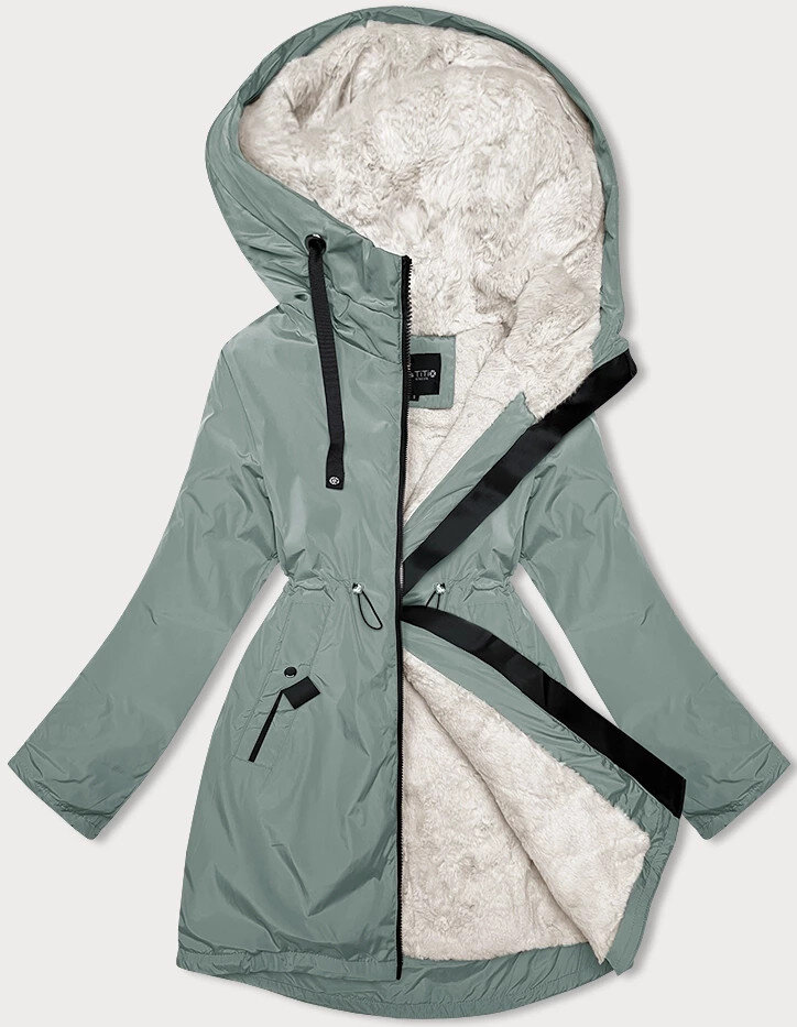 Zimní zelená kožešinová bunda s kapucí pro ženy - Zimní Zelenka, odcienie zieleni M (38) i392_23090-47