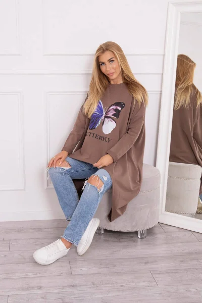 Dámská motýlí halenka oversize mocca K-Fashion