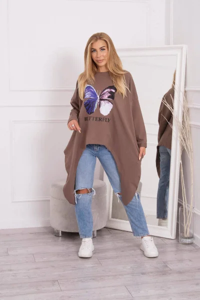 Dámská motýlí halenka oversize mocca K-Fashion