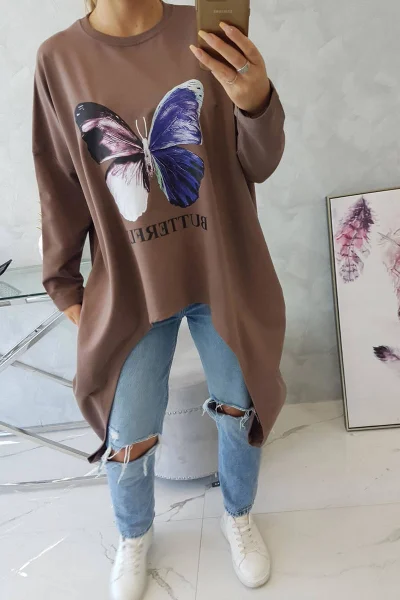 Dámská motýlí halenka oversize mocca K-Fashion